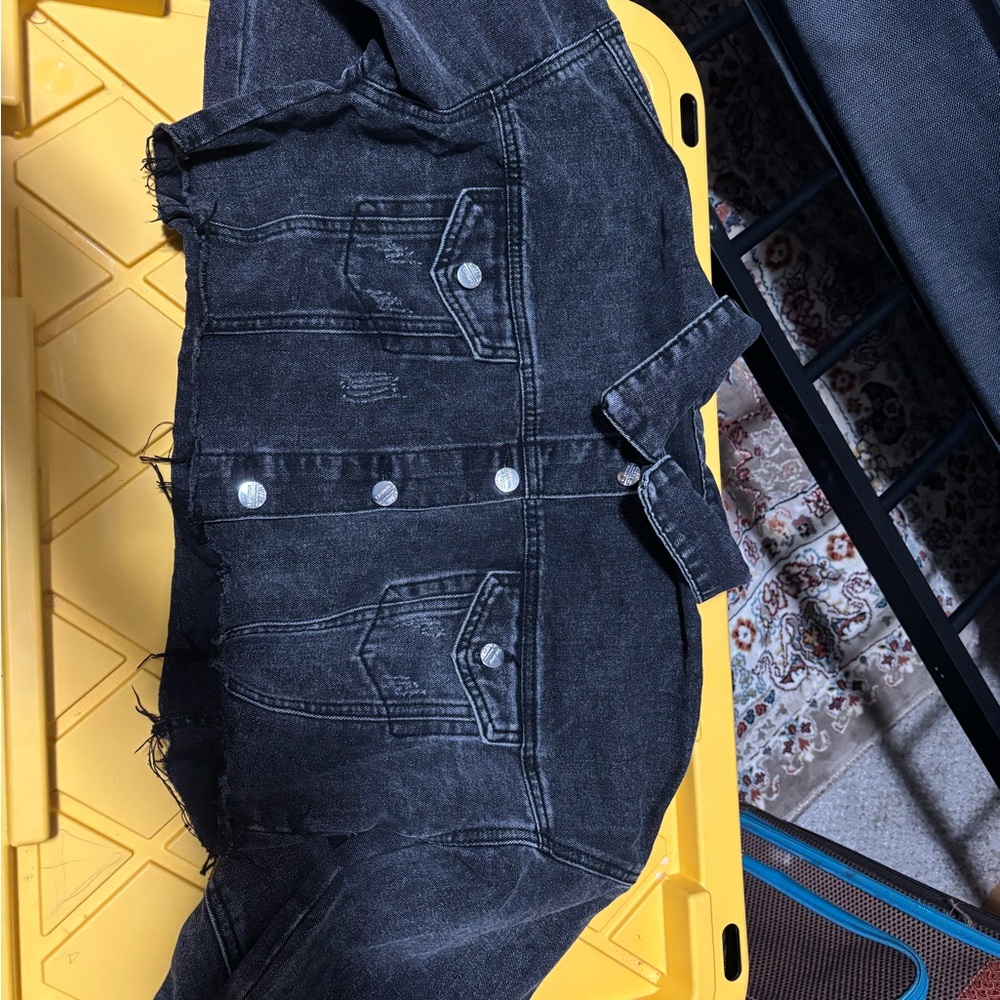 SHEIN Black Jean Jacket with Silver Studs